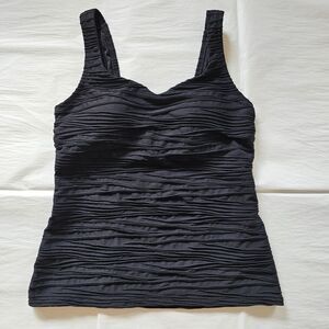 2D Lands' End Black Textured Tankini Top with Built-in D-cup Bra - Size 2D